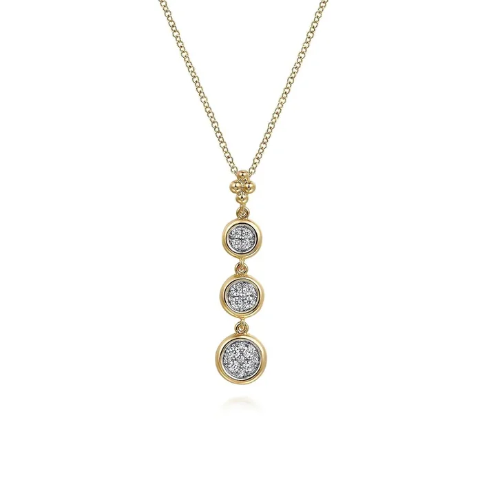 Diamond Drop Pendant with 3 Graduated Clusters 18″ 14kt Yellow Gold – Gabriel & Co.