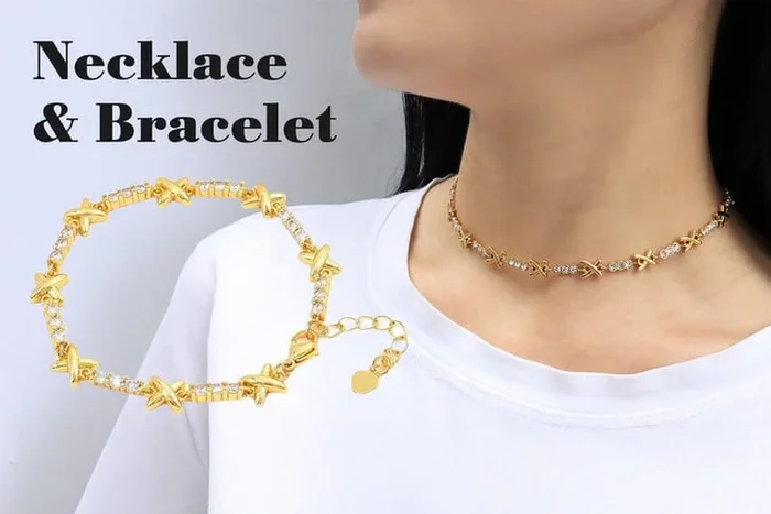 Diamond X-Shaped Titanium Steel Necklace & Bracelet Set