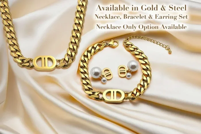 Dior-Inspired Titanium Steel Cuban Chain Jewellery Set!