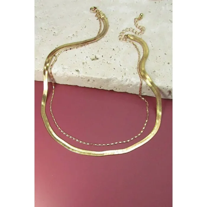 Double Snake and Largo Chain Necklace Two Layer Gold Tone Jewelry
