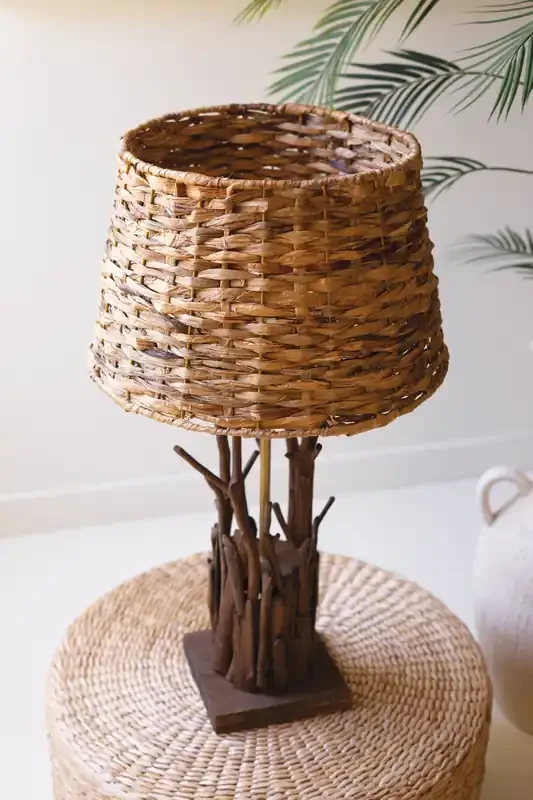 Driftwood Table Lamp with Woven Seagrass Shade