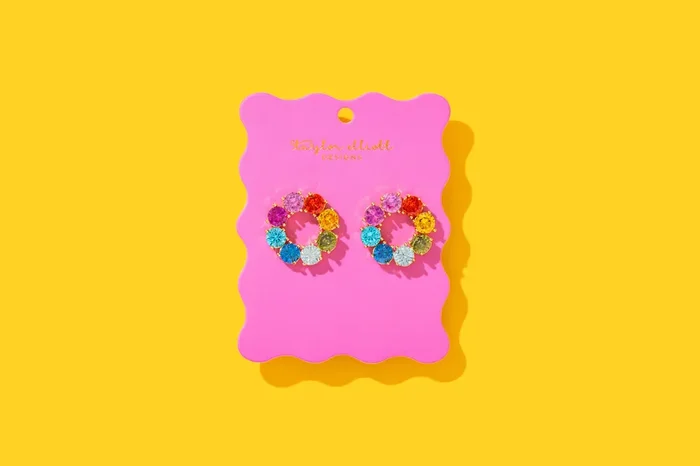 Drop Earrings – Circles w/ Colorful Gems – Paige