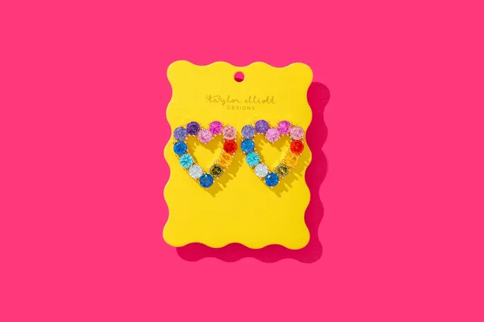 Drop Earrings – Hearts w/ Colorful Gems – Katie