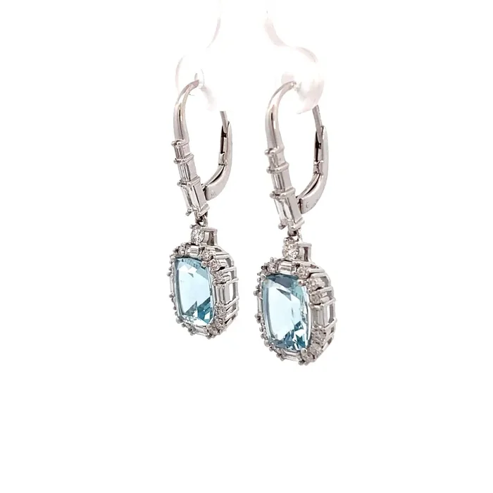 Drop earrings with aquamarine & diamonds 18kt white gold by Yael