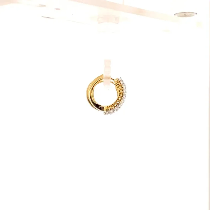 Earrings huggie style with 3 rows of diamonds 14kt white and yellow gold