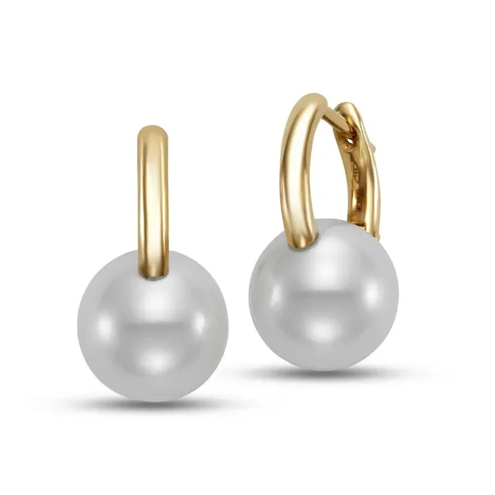 Earrings large pearl set into a hoop huggie 18kt yellow gold-mastoloni