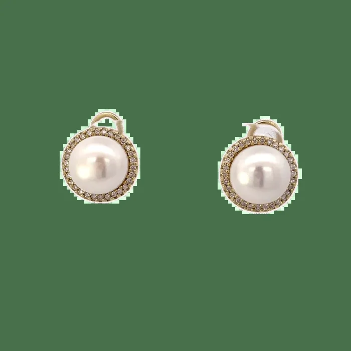 Earrings mabe pearl diamond accents twist bezel 14kt yellow gold