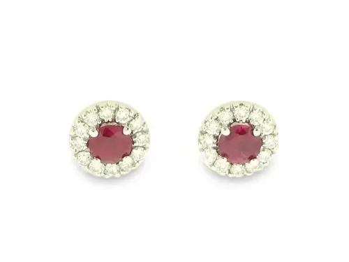 earrings ruby with diamond halo studs 14kt yellow gold Nemati