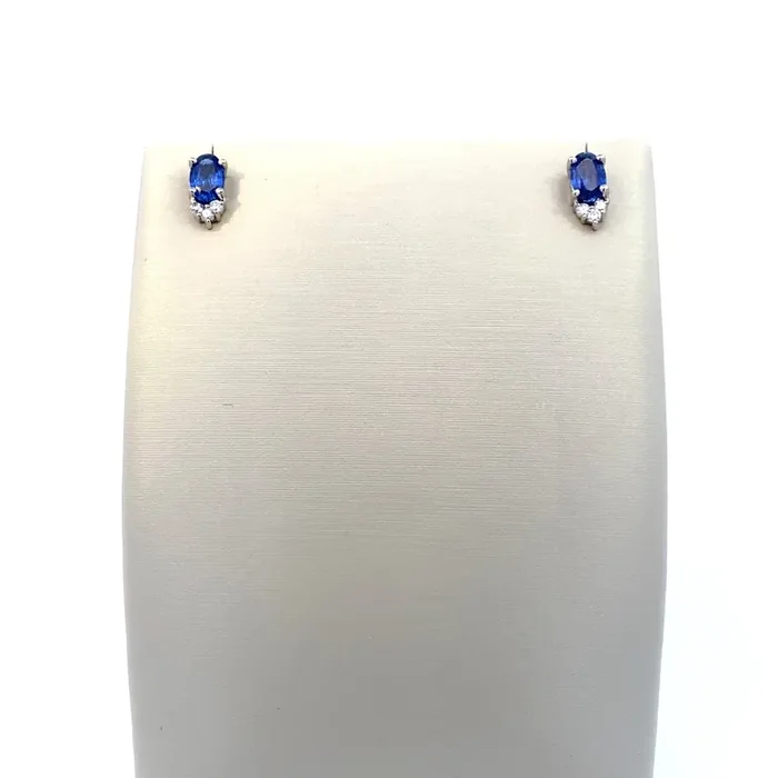 Earrings- sapphire & diamond studs 14kt white gold
