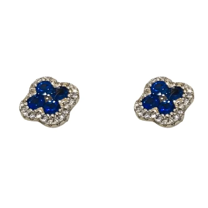 earrings sapphire and diamond clover leaf stud 14kt white gold