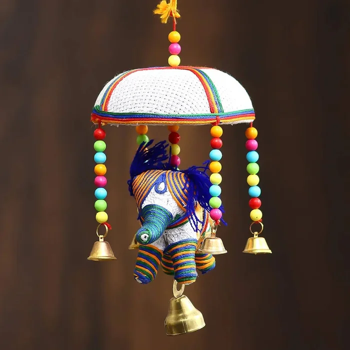 eCraftIndia Handcrafted Decorative Elephant Wall Hanging Bells STRELE502