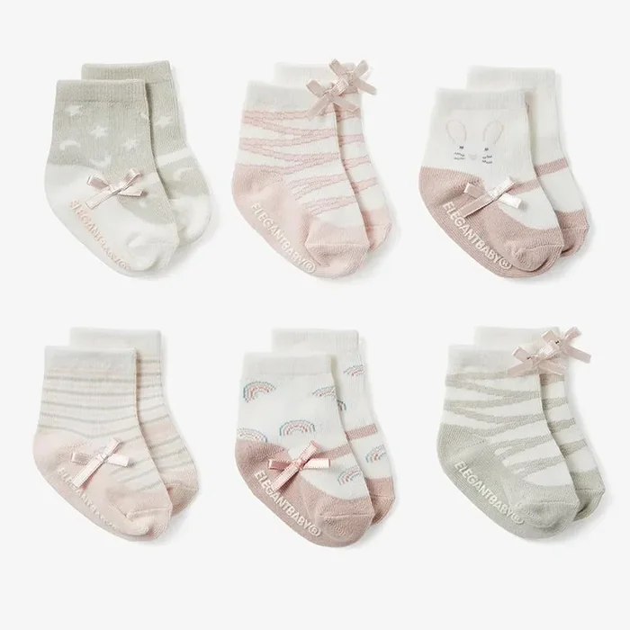Elegant Baby Pink Mary Jane Nonslip Socks 6pk