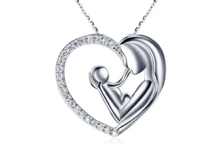 Elegant Mother and Child Crystal Heart Pendant