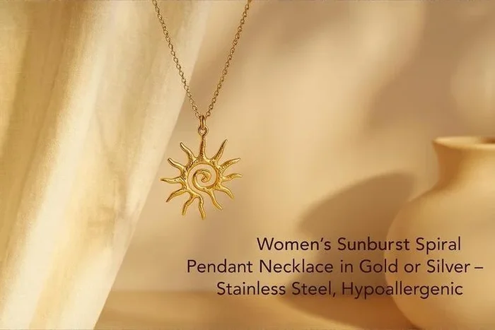 Elegant Spiral Sunburst Necklace – Gold or Silver – Hypoallergenic