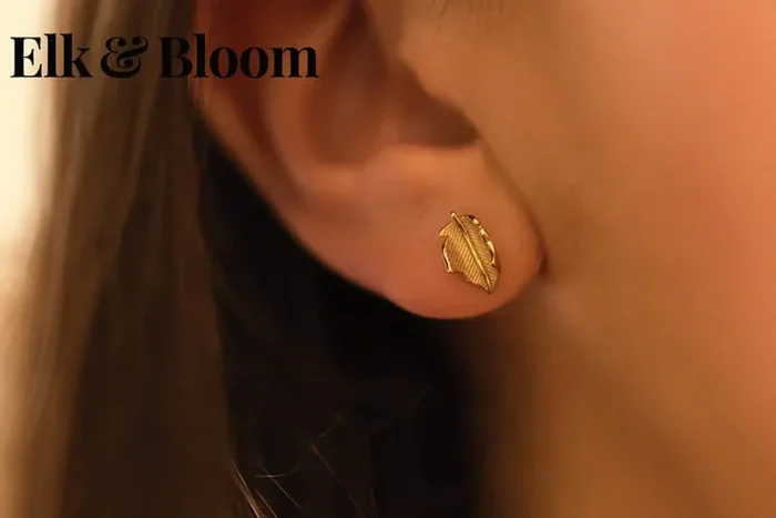 Elk & Bloom 14K Gold Plated Sterling Silver Leaf Stud Earrings – Hypoallergenic, Gift-Ready, Everyday Studs