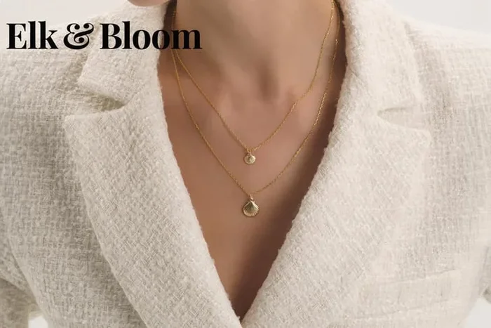 Elk & Bloom 18K Gold Plated Shell Pendant Necklace – Sterling Silver, Adjustable, Hypoallergenic, Gift Ready