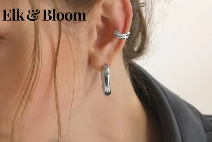 Elk & Bloom Large Sterling Silver Twist Hoop Earrings