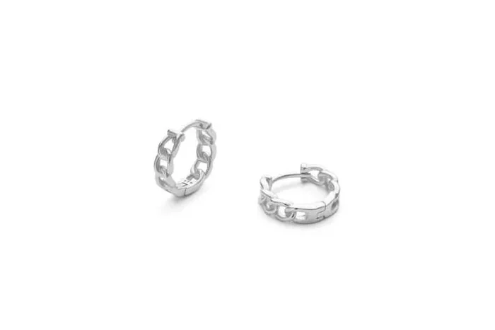 Elk & Bloom Sterling Silver Hypoallergenic Chain Hoop Earrings – Mini Hoops, Polished Finish