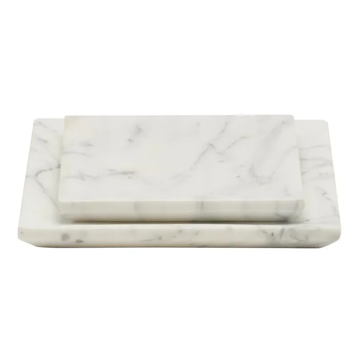Elyria Italian White Marble Square Nested Trays Set/2