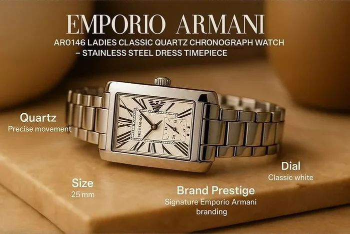 Emporio Armani AR0146 Ladies Quartz Chronograph Stainless Steel Classic Dress Watch – 25mm, Water-Resistant