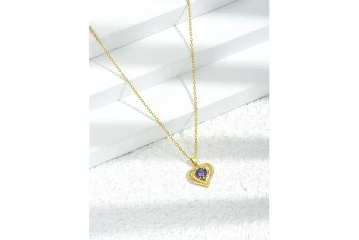 Enchanting Gold Heart Amethyst Crystal Necklace