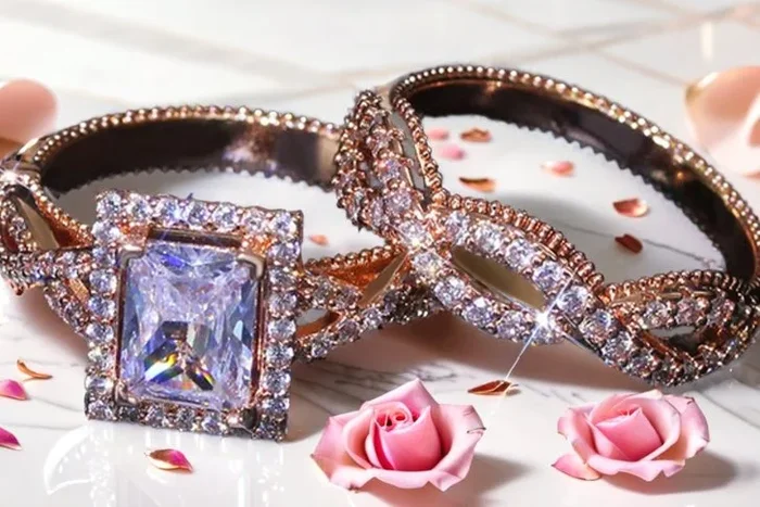 Enchanting Rose Gold Double Twist Ring Set – Four Stunning Sizes