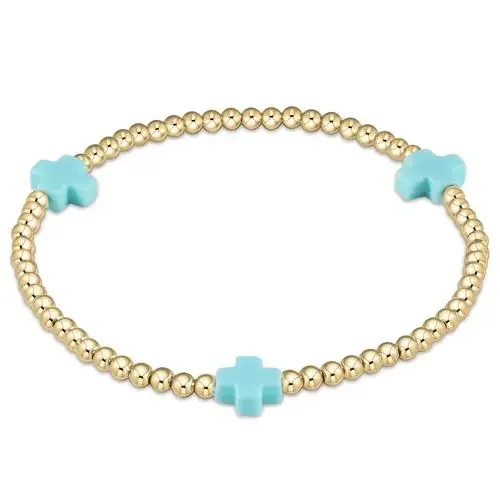 enewton-extends signature cross gold 3mm bead bracelet turquoise