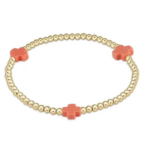 enewton-Signature Cross Coral Gold Pattern 3mm Bead Bracelet