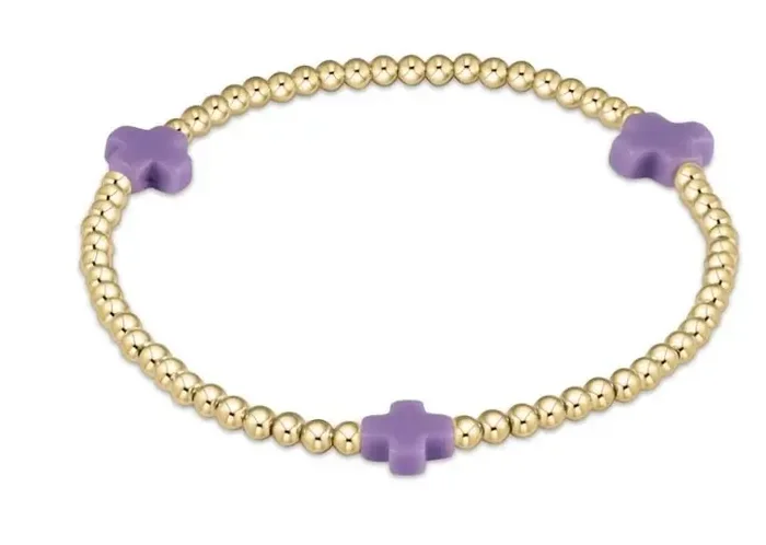enewton-Signature Cross Purple Gold Pattern 3mm Bead Bracelet
