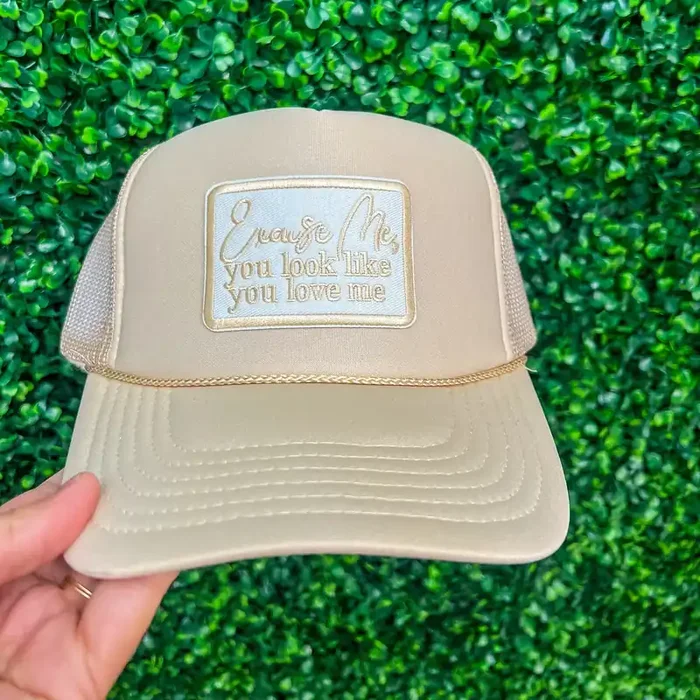 Excuse Me, You Love Me Puff Trucker Hat • Pale Tan