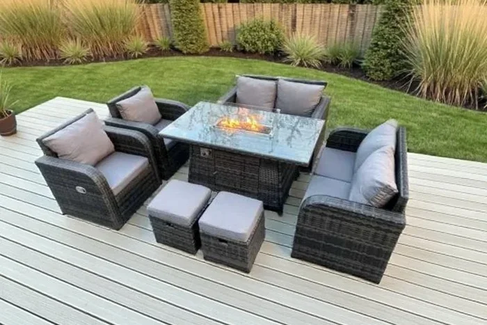 Exquisite 8-Seat Patio Set with Fire Pit & Recliners