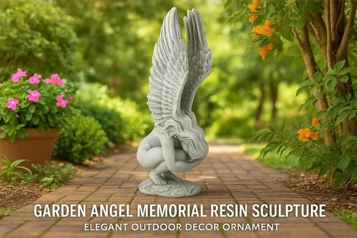 Exquisite Angel Memorial Garden Ornament Sculpture – Premium Resin Outdoor Décor