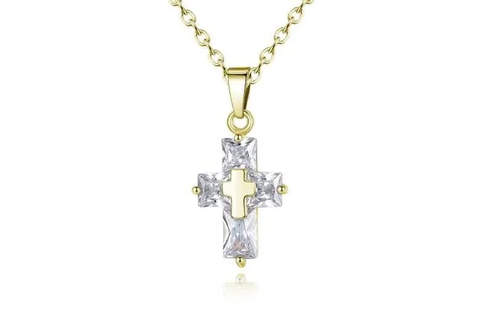 Exquisite Golden Crystal Cross Necklace
