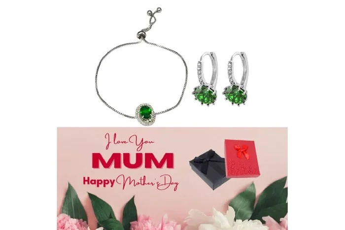 Exquisite Green Crystal Bracelet & Earrings Set with Gift Box