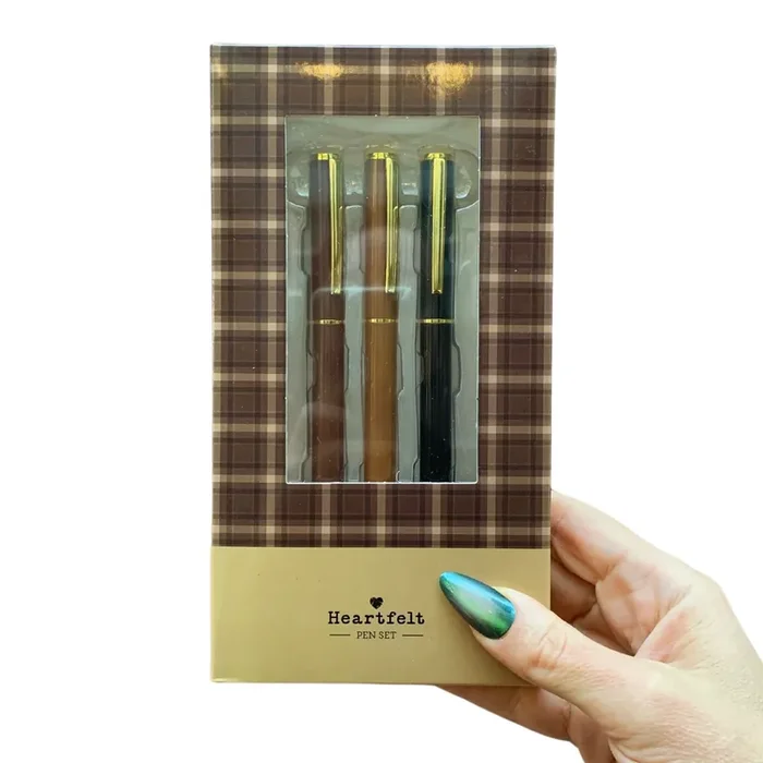 Favorite Memories 3 Piece Pen Set Father‘s Day Dad Gift For Him Set Of 3 Giftable Pens in Plaid Box Refillable
