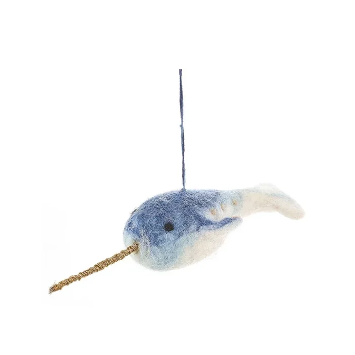 Felt narwhal hanging decoration