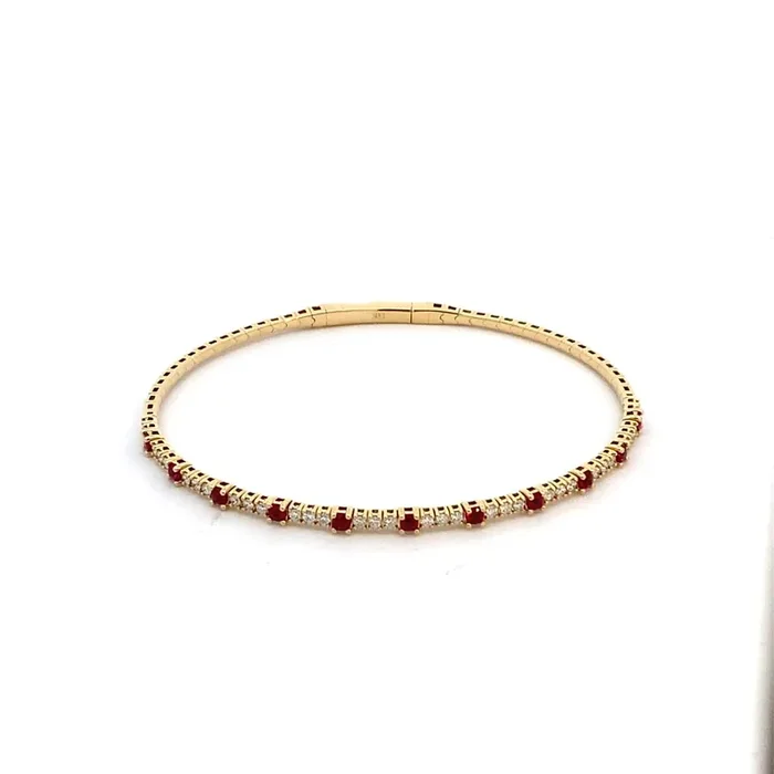 Flex bangle bracelet with diamonds & rubies 14ktyellow gold