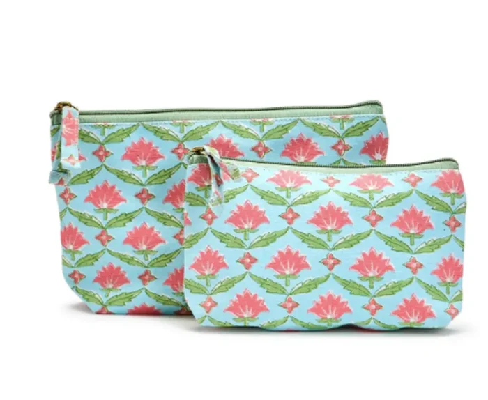 Floral Block Print Multipurpose Pouches Set of 2