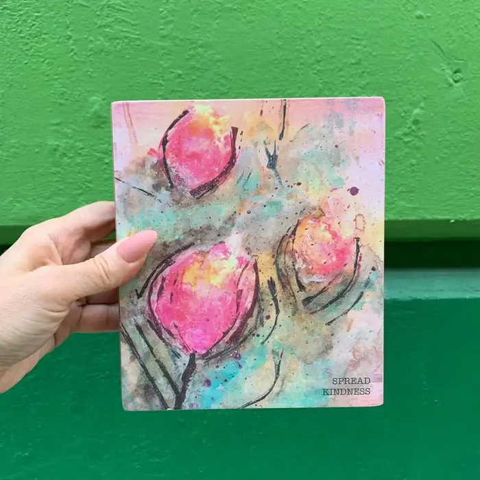 Floral Spread Kindness Inspo Block Sign Abstract Floral Designs Wooden Desk Wall Decor 6″ x 7″