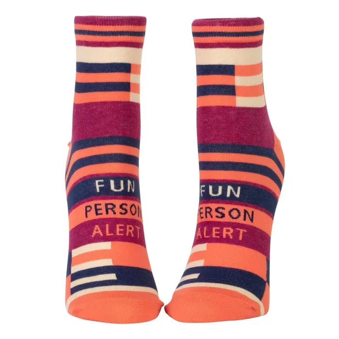 Fun Person Alert Women‘s Ankle Socks in Orange Stripe BlueQ at GetBullish