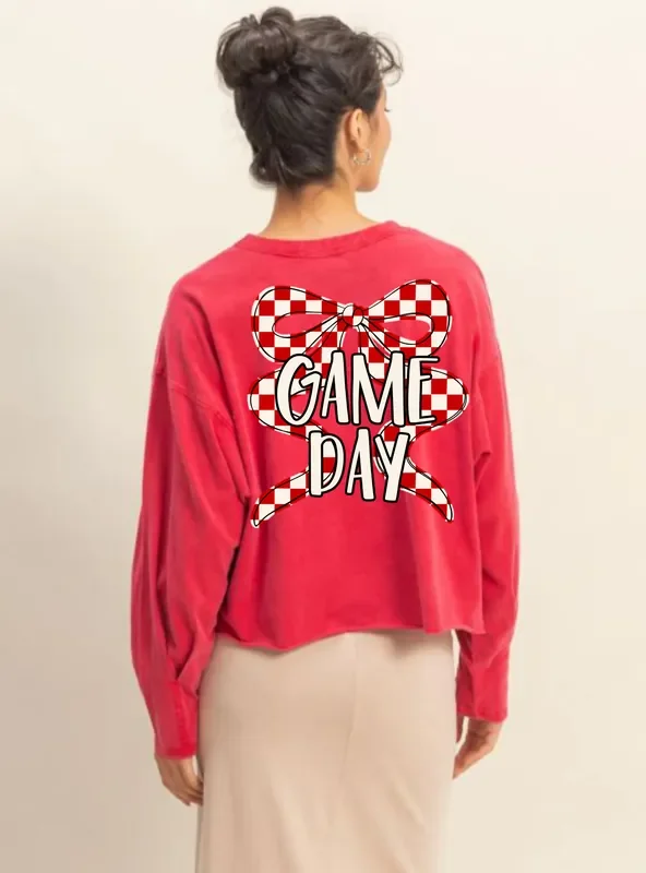 Game Day Terrors Bow Long Sleeve Tee • Red