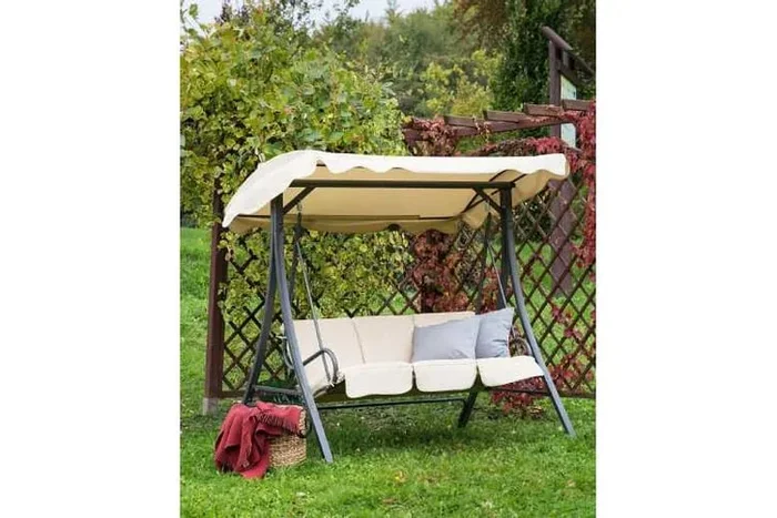 GARBO Metal 3-Seater Weather-Resistant Patio Swing Bench – Beige