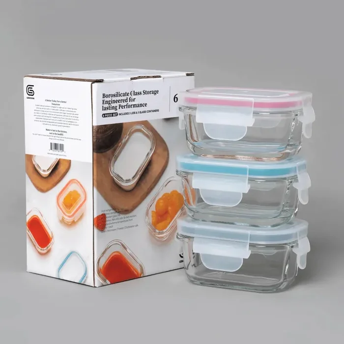 Genicook Borosilicate Glass Baby-Size Meal and Food Storage 6-Piece Set