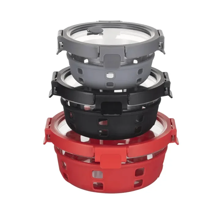 Genicook Borosilicate Glass Multicolor 6-Piece Set With Glass Lids and Silicone Wrap – Round, Sqaure, or Rectangle