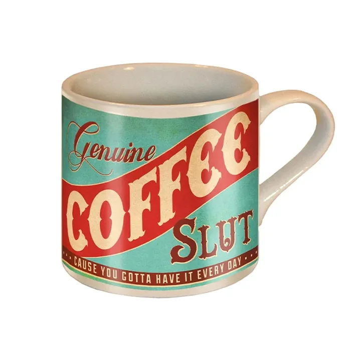 Genuine Coffee Slut Porcelain Mug Vintage Style Wrap-around Design Ceramic Coffee Tea Cup 12oz