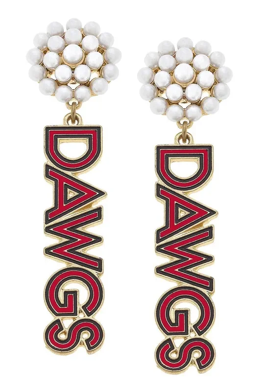 Georgia Bulldogs Pearl Cluster Outline Enamel Drop Earrings