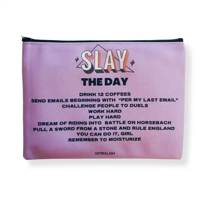 GetBullish Slay the Day Canvas Zipper Pouch 9.5″ x 7″ Cosmetics Bag or Pencil Case