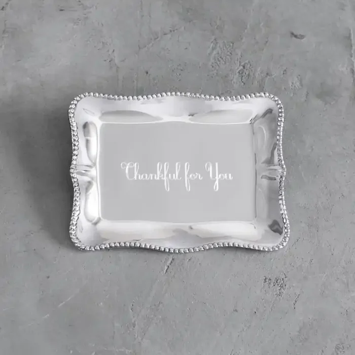 Giftables Pearl Denisse Rectangular Engraved Tray – Thankful for You – Beatriz Ball