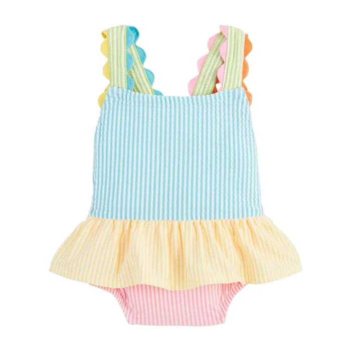 Girls‘ Seersucker Ric-Rac Swimsuit