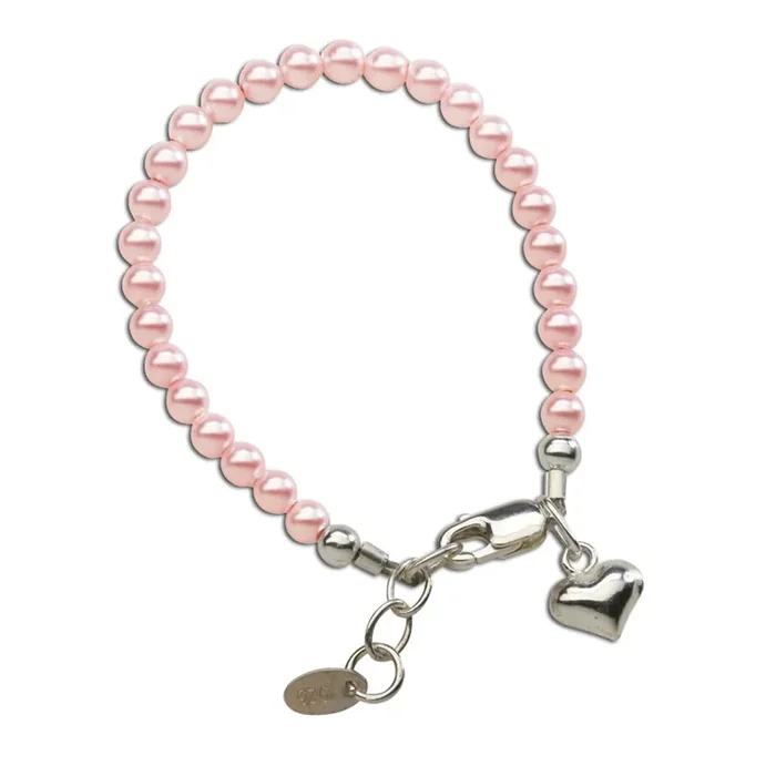 Girls Sterling Silver Dainty Pink Pearl Baby Bracelet